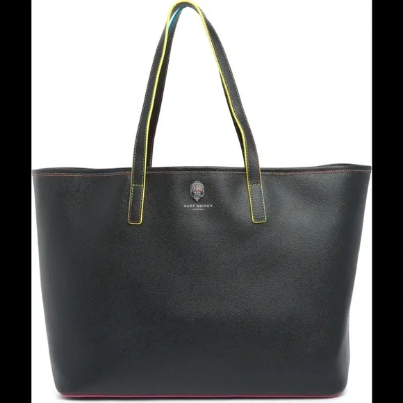 KURT GEIGER LONDON Richmond Shopper Black Tote Bag With Rainbow Lined Stitching - Picture 2 of 9